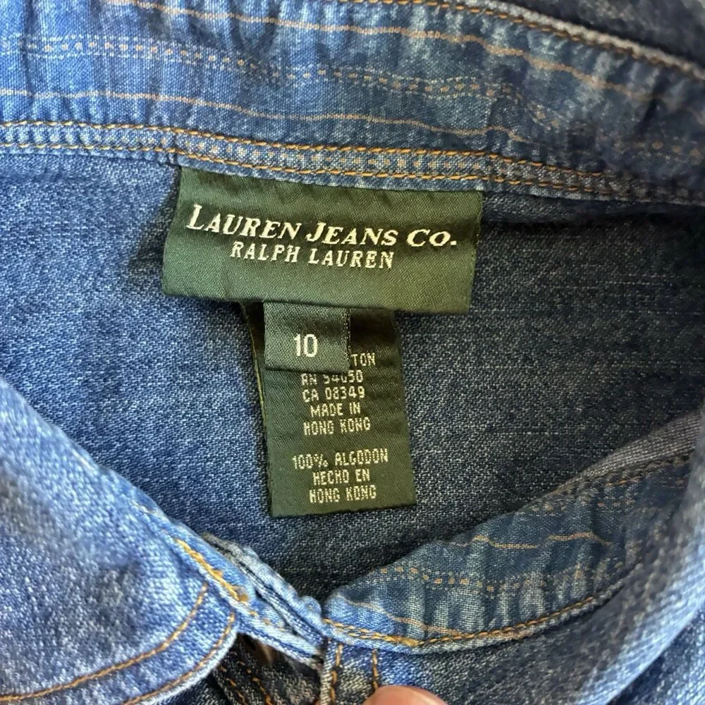 Lauren Jeans Co. Ralph Lauren Women's Denim Button-Up Shirt Blue Size 10 - Picture 3 of 7